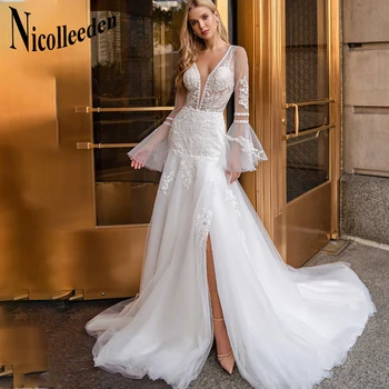 Класическа сватбена рокля Nicolle, по-големи размери, дамски Разкроена ръкави, дантелени апликации от копчета, Сватбената рокля Abito Da Sposa, Индивидуално