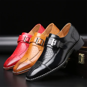 Мъжки модел обувки От Изкуствена кожа с Монашеским каишка на върха на крылышка, Официалната обувки, Лоферы без закопчалка, Обикновена, са подходящи по размер