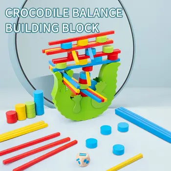 Детска дървена игра-балансиране на животни, строителни блокове 