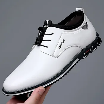 2023 Мъжки модельная обувки от телешка кожа, удобни мъжки британската ежедневни обувки с ниски берцем, Обувки на платформа, мъжки официалната обувки