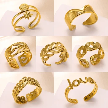 Реколта пръстени с геометрия на Любовта от неръждаема стомана За мъже, Регулируеми пръстени златен цвят За жени, модни бижута, Подаръци и аксесоари.