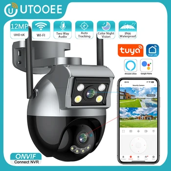 UTOOEE 6K 12MP WIFI Двухобъективная PTZ камера с два екрана AI Проследяване на човек Външна IP камера за видеонаблюдение 4K видео наблюдение на Sasha
