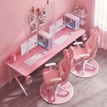 Двойна игрална маса за Розова Момичета, Настолен Компютър часа, Уютна спалня, Работно бюро, Интернет-кафе, Игрална маса, Компютърно бюро, Набор от столове