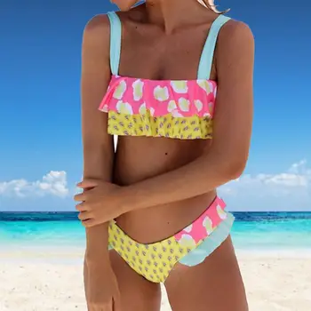 Вълнообразни ръбове, 2 бр./компл., красив летен комплект бикини с подплата, плажно облекло, бански костюми, мек комплект за плаж