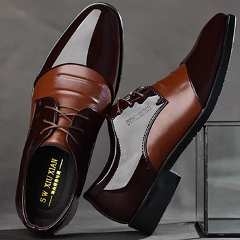 Класически модел обувки в стил ретро, черни кожени oxfords, ежедневни бизнес обувки за мъже, сватба парти, Офис официалната работна обувки