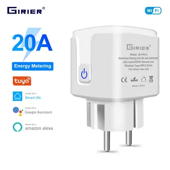 GIRIER Sasha Smart Wifi Plug EU Безжична Интелигентна Изход 20A с Функция Таймер Контрол мощност 4200 W Поддръжка на Alexa, Google