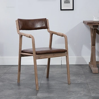 Столове за трапезария цвят на орехово дърво в ретро стил за кухненски мебели в американски стил, стол с облегалка, прост, модерен маса за хранене, стол за почивка