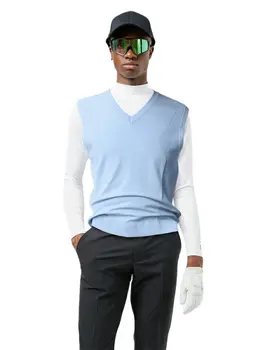 Новата есенна жилетка за голф, мъжки вязаный спортна жилетка с V-образно деколте, без жилетка без ръкави, пуловер, яке, дрехи за голф, топлинна жилетка, мъжки