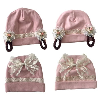 Модни детски лейси шапка с декорация от дантела лък Меки и дишащи болнични шапки Еластичен капор за момичета