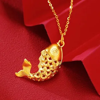 Висулка във формата на куха риба от чисто злато, проба 999 LANDY, 3D висулка от бяло злато с годишен излишък, висулка във формата на златна рибка, женски бижута подарък D0048