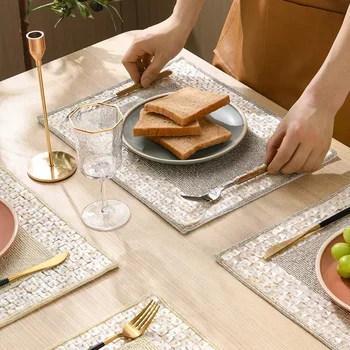 Класически европейски луксозни Златни салфетки за маса за хранене, подложка за чаши, салфетки от перлени миди с мъниста ръчна изработка