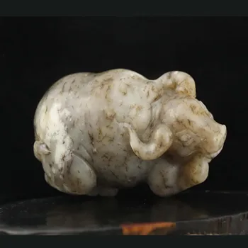Китай стар естествен хэтянь нефрит ръчно дялан статуетка на бизони животни висулка #14