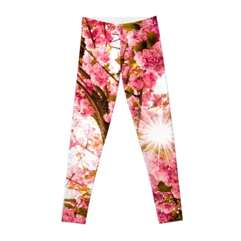 Cherry Blossom with Sun - Гамаши Joy of Spring за бягане, спортни гамаши с ефект повдигащ, женски гамаши за фитнес с ефект повдигащ
