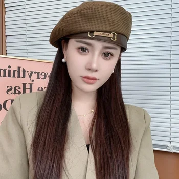 Нова корейска версия на универсалната бебешка берета женски пол British ethos show face small bud hat net red hat painter