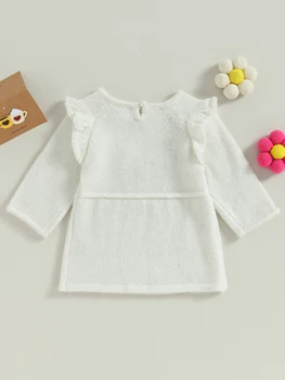 Рокля-пуловер за малки момичета, всекидневни плетени рокли с 3D цветя и дълги ръкави, сладки есенни и зимни облекла за новородени момичета Очарователен