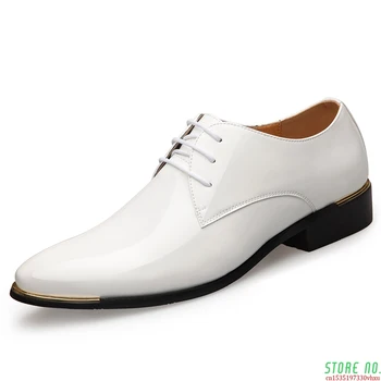 2023 Нови Качествени Мъжки Обувки от лачена кожа, Бели Сватбени обувки, Размер 38-48, Черни Кожени Меки Мъжки модел обувки