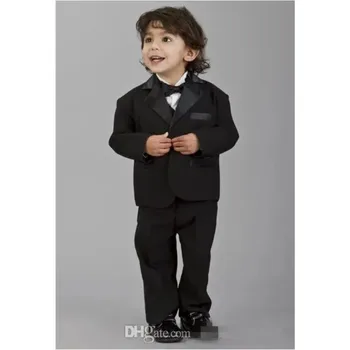 Черни Сладки бебешки костюми, Красив блейзър С изрезки на лацканах, Детски костюми, Официални, класически костюми Custome Homme, 3 предмета (яке + панталон + елек)