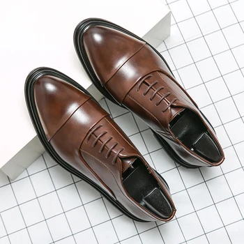 Мъжки удобна модни обувки от естествена кожа, мъжки ежедневни бизнес обувки, Официални мъжки модел обувки с дантела, обувки