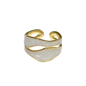 Открити пръстени с двойна маслена капка с неправилна форма в ретро стил златен цвят за жени, луксозно регулируема халка на пръста си, модни бижута сватба