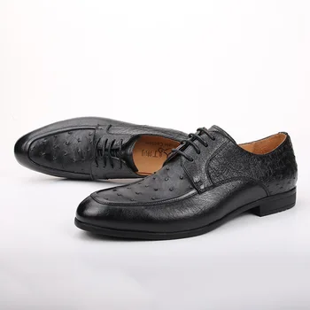 Автентични Бизнес обувки-oxfords от естествена кожа щраус, мъжки костюми дантела от естествени екзотични кожи с остри пръсти, Обувки