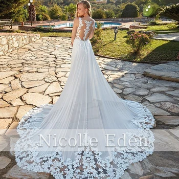 Сватбена рокля Nicolle Eden, Сшитое По поръчка, 2022 Принцеса, V-образно деколте, дължина до пода, Без табли, Дантелени апликации, Вечерна рокля