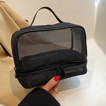 Двупластова косметичка на Окото е Прозрачна чанта за съхранение на Одобрен Стадион Найлон Марлевая чанта-органайзер Черна косметичка Эстетичная