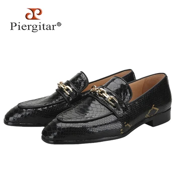 Piergitar, черни мъжки лоферы от крокодилска кожа патент за партита, луксозни маркови ежедневни обувки без закопчалка със златни метални катарами