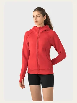 лого на марката Lulu Заменя тънка яке с качулка с цип, женски флисовую топлинна спортно сако, толстовку, зимни спортни облекла.