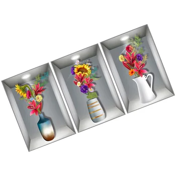 3шт Стикери за стена с цветя, Стайни растения 3D стикери за стена за Декорация за дома за офиса