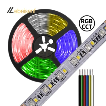 5 Метра Led лента Dc 12V RGB CCT RGBCCT 5050 RGB + CCT 2835 2в1 5-Цветна 6-Проводна 5-Канален Гъвкава лента За осветяване на декоративни лампи