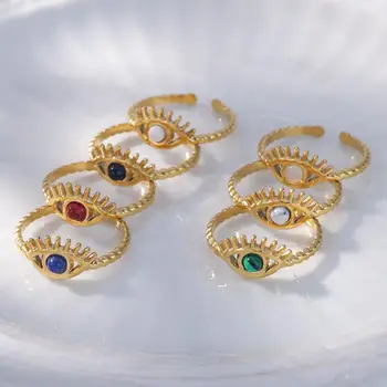 2023 Нови пръстен Лъки Turkish с цветен камък от зли очи, за жени, отворено регулируем пръстен от неръждаема стомана, подарък за сватбени двойки, бижута