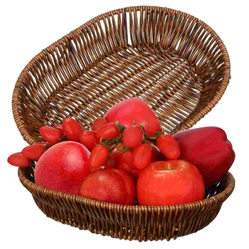 2 бр. Плетени кошници от ратан, имитиращи кошница за хляб, Кошници за плодове, Многофункционални контейнери за съхранение на багаж