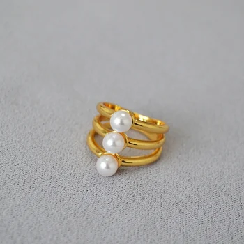 Японски и корейски нишевый дизайн с многослойными линии, мед покритие, инкрустированным изкуствени перли, минималистичен пръстен