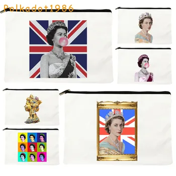 Портрет на кралица Елизабет II, Флаг Англия, Британски Сладки Подаръци, Холщовая косметичка, Тоалетна Еко-косметичка, молив случай, в чантата си за ключове и монети