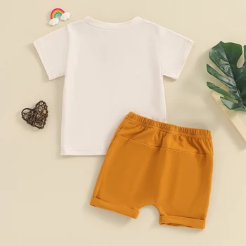 Комплект летни дрехи за малки момчета, тениска с къс ръкав и принтом Mamas Daddys Little Buddy, къси панталони, дрехи за бебета