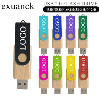 USB Флаш Памет от 128 GB Memory Stick 2.0 Метал + Wooden Логото на Лична Индивидуална Карта 4 GB 8 GB 16 GB 32 GB 64 GB Сватбен Подарък