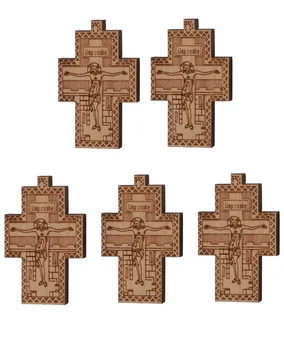 Diyalo 5шт Християнски старинни дървени висулки с кръст, кръст, медальон с кръст на Исус, бижута ръчна изработка за колиета-бижута със собствените си ръце