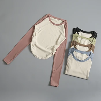Пролет-есен нова женска риза за практикуване на йога, Бързосъхнеща дишаща контрастная тениска за бягане и фитнес