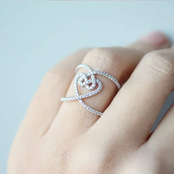 Годежни пръстени с двойно дизайн Love За жени, Кубични Кристални цирконии, луксозни Модни Дамски аксесоари за пръсти, удари едно пръстен