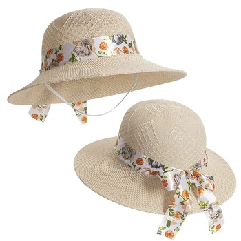 Лятна Солнцезащитная Сламена шапка; Слънчеви шапки; Дамски шапки с широка периферия; Женски Панама; шапки с лък за момичета; шапка за пътуване на открито; жените