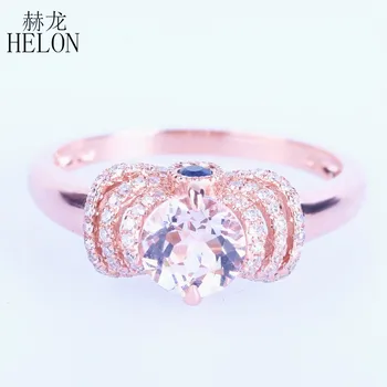 HELON Solid 10k, 14K Розово злато Безупречен през Цялата 6 мм Истински морганит Диаманти и сапфири Дамско Модно Бижу пръстен със скъпоценни камъни