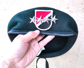 Вълна Зелена барета ОФИЦЕР в 6-та група със специално предназначение на Армията на САЩ, ЕМБЛЕМИ 4-ЗВЕЗДЕН ГЕНЕРАЛ, Военна шапка 1963 ~ 1971 г.