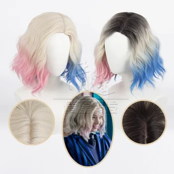 2-цветна перука за cosplay Энид, Цветен Перука Адамс, Подпори за Хелоуин, Карнавал, Перука, за жени и момичета