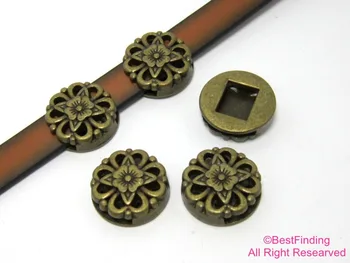 10x2mm Bloomy flower slider Античен бронз 10 мм кожени изделия FF84B