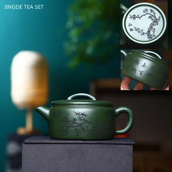 180 мл Ръчно рисувани Цветя Сливи Зелена Мръсотия Чайник Автентичен Исинский Лилаво Глинен Чайник На Поръчка Традиционен Филтър За Заваряване на Чай Beauty