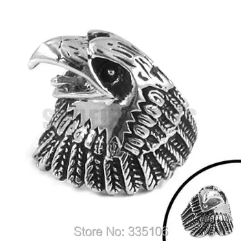 Безплатна доставка! Голям пръстен с глава на орел бижута от неръждаема стомана Класически мотобайкер мъжки пръстен SWR0187