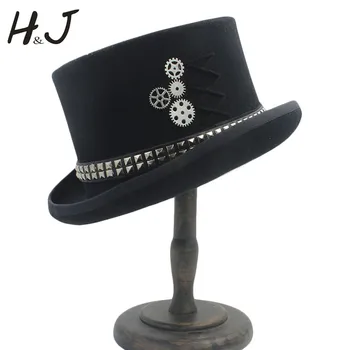 Дължината му 15 см (5,89 инча) 100% вълна Дамски Мъжки фетровая шапка в стил steampunk с пънк-колан President Magic Top Caps