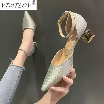 Дамски сандали Sweet Beauty в Корейски стил, дамски обувки 2022 г., нов дамски обувки на висок ток с остри катарама, Гладиаторское дума, обтегач