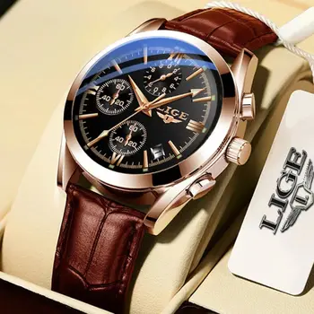 Нови модни мъжки часовници Най-добрата марка на Луксозни Военни кварцови часовници, Мъжки Кожени Водоустойчив спортен часовник с хронограф Мъжки часовник