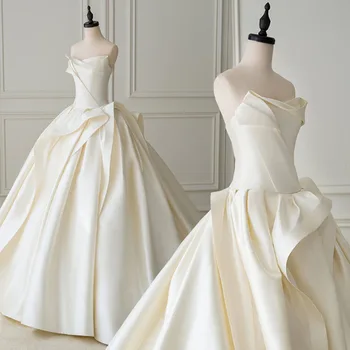 Атласное бална рокля с открити рамене, прекрасна шия, дантела отзад, сватбени рокли Vestidos De Новия